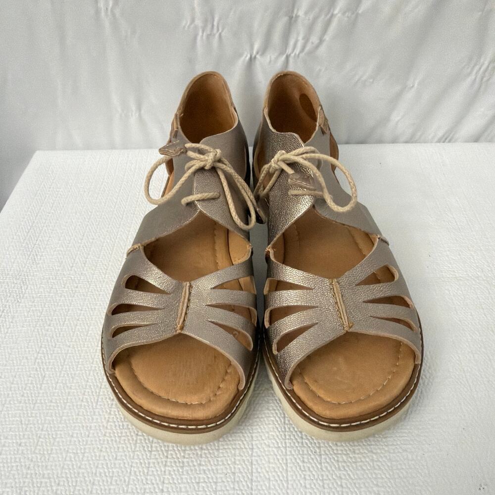 Pikolinos Sandals Womens Size 10 Alcudia Pewter Metallic Lace Up Comfort - Picture 8 of 12